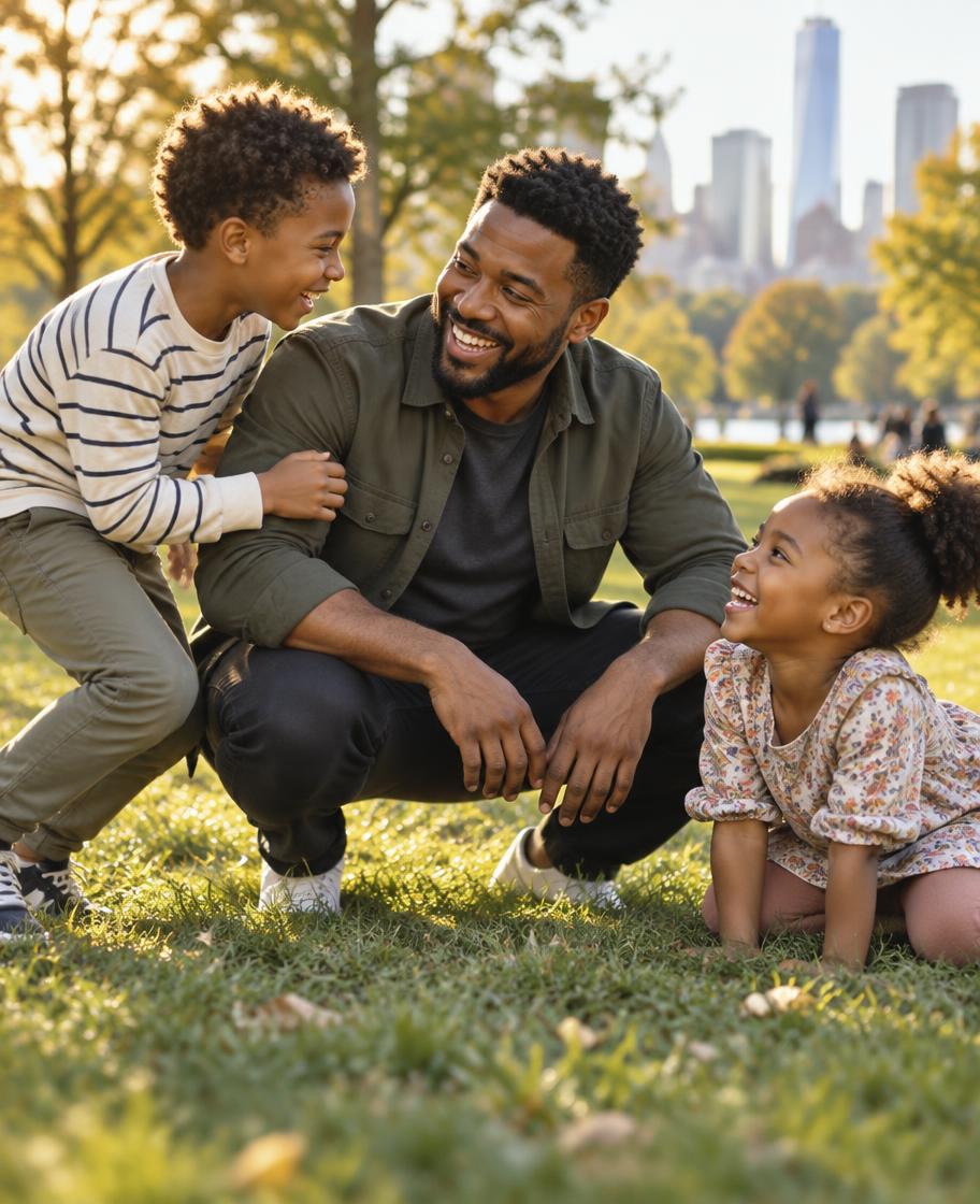 The founder playing with his kids in a park
