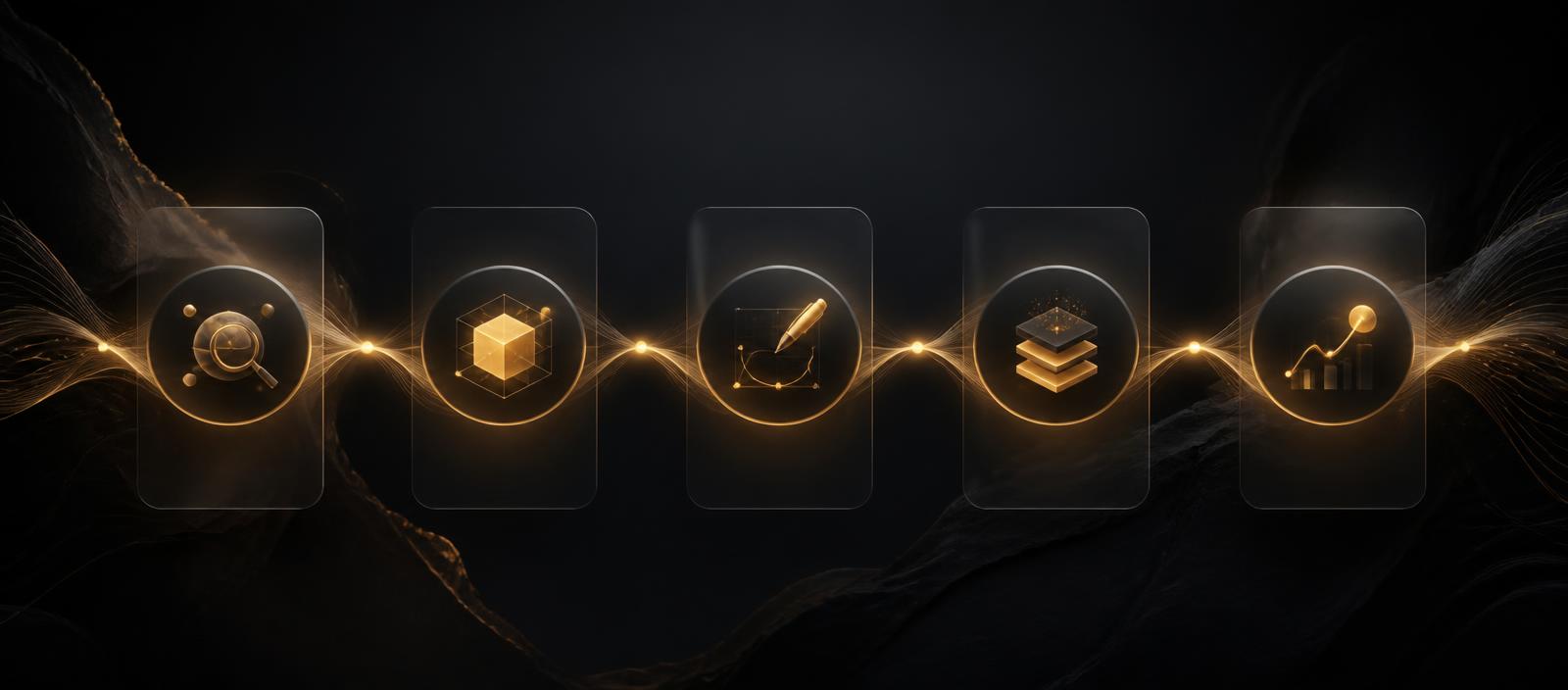 Abstract illustration of the five connected stages of the Go Variety workflow